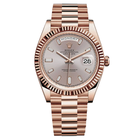 Rolex Daydate 40MM 18k Rose Gold / Sundust Baguette Dial