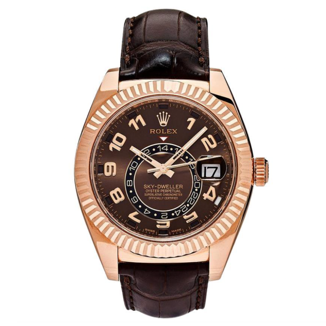 Rolex Sky-Dweller Rose Gold Chocolate Dial Leather Strap - 2015